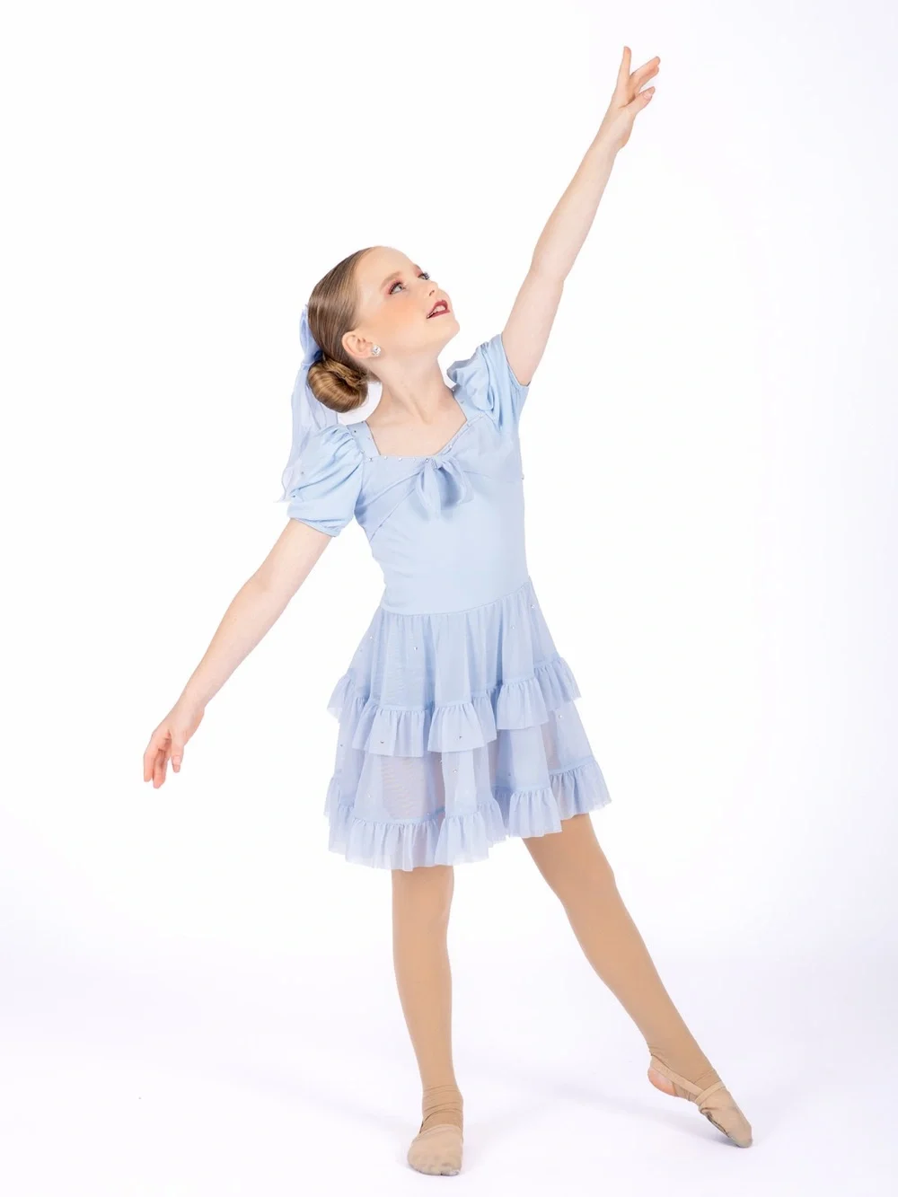 Weissman Light Blue Puff Sleeve Ruffle Dress for Girls